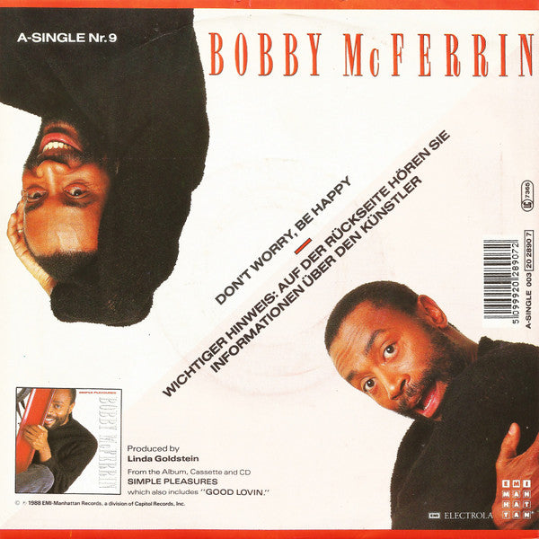 Bobby McFerrin - Don't Worry, Be Happy Vinyl Singles Vinyl Very Good (VG) <br> Hoes Good Plus (G+)