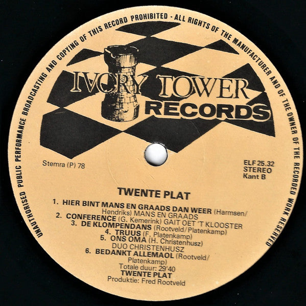 Various - Twente Plat - Een Klein Uur Twentse Humor Met (LP) Vinyl LP Vinyl Very Good (VG) <br> Hoes Good Plus (G+)