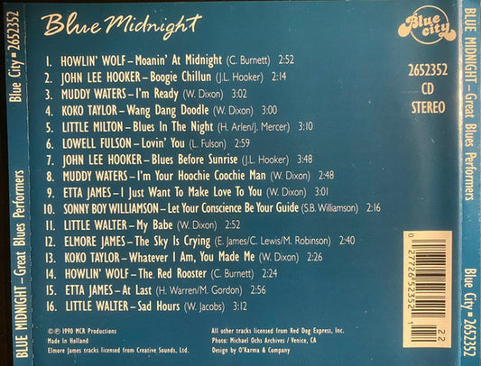 Various - Blue Midnight - Great Blues Performers (CD) Compact Disc Goede Staat "VINYLSINGLES.NL"