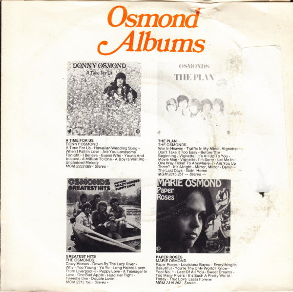 Osmonds - Hold Her Tight Vinyl Singles Vinyl Very Good (VG) <br> Hoes Good Plus (G+)