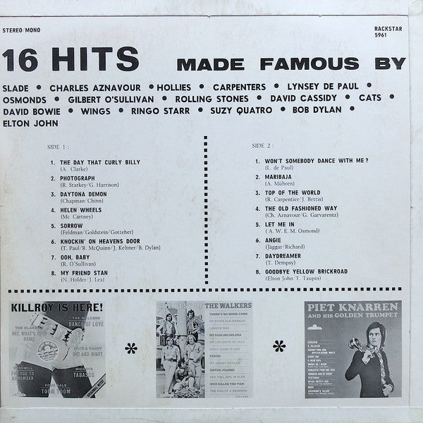 Various - 16 Hits Made Famous By (LP) Vinyl LP Vinyl Very Good (VG) <br> Hoes Good Plus (G+)