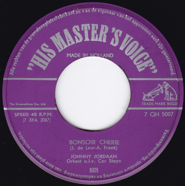 Johnny Jordaan - Buona Notte Bambino Vinyl Singles Vinyl Very Good (VG) <br> Hoes Generic