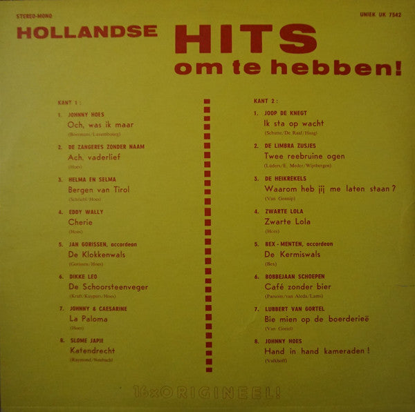 Various - Hits Om Te Hebben! (LP) Vinyl LP Vinyl Very Good (VG) <br> Hoes Good Plus (G+)