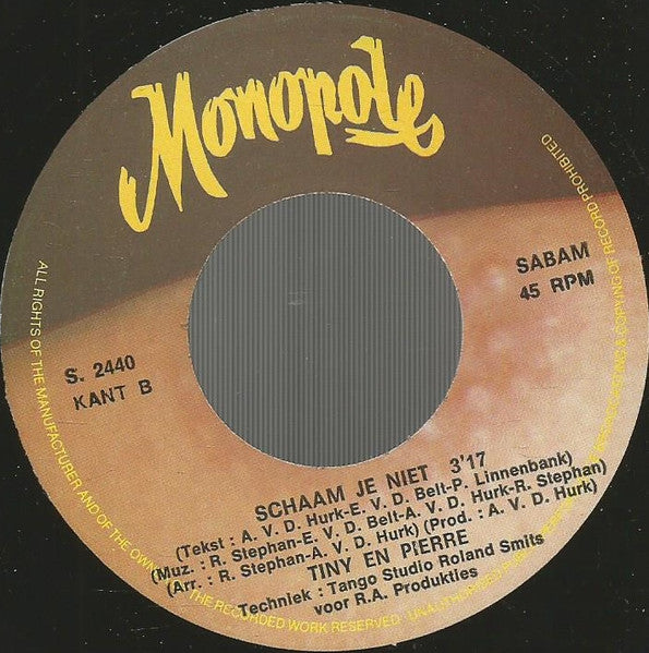 Tiny & Pierre - 'n Fijne Zomer Vinyl Singles Vinyl Very Good (VG) <br> Hoes Good Plus (G+)