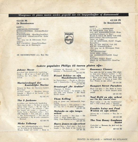 Bietenbouwers - Dreimädelpotpourri Vinyl Singles Vinyl Very Good (VG) <br> Hoes Good Plus (G+)