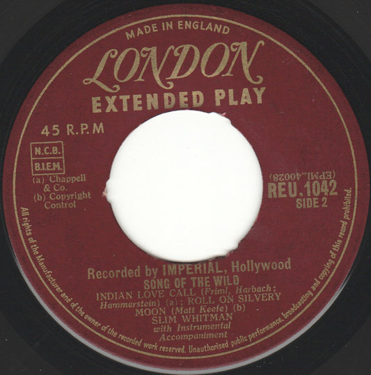 Slim Whitman - Song Of The Wild Vinyl Singles EP Vinyl Zeer Goed / Hoesje Generic "VINYLSINGLES.NL"