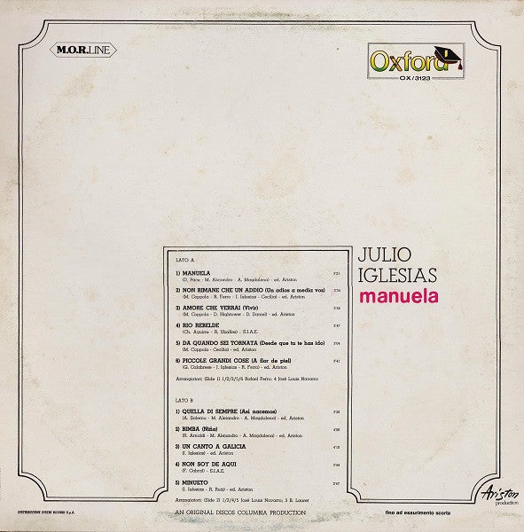 Julio Iglesias - Manuela (LP) Vinyl LP Media VG+ / Sleeve VG