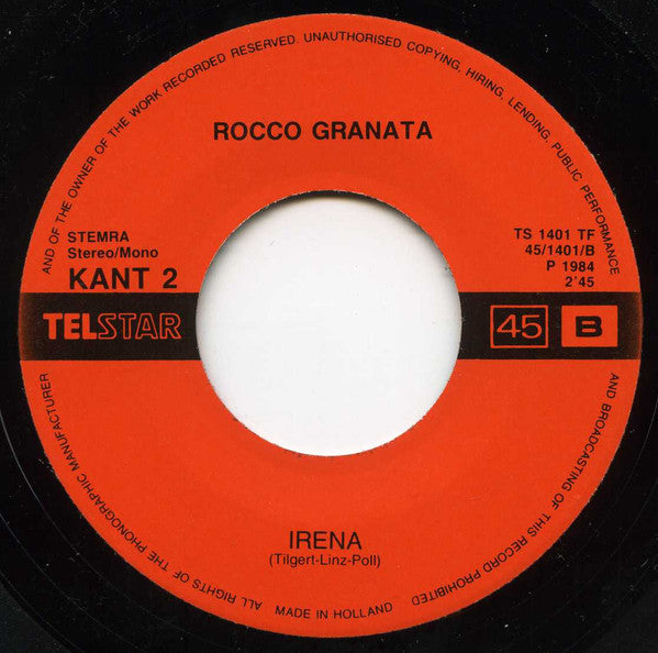 Rocco Granata - Buona Notte Bambino Vinyl Singles Vinyl Very Good (VG) <br> Hoes Good Plus (G+)