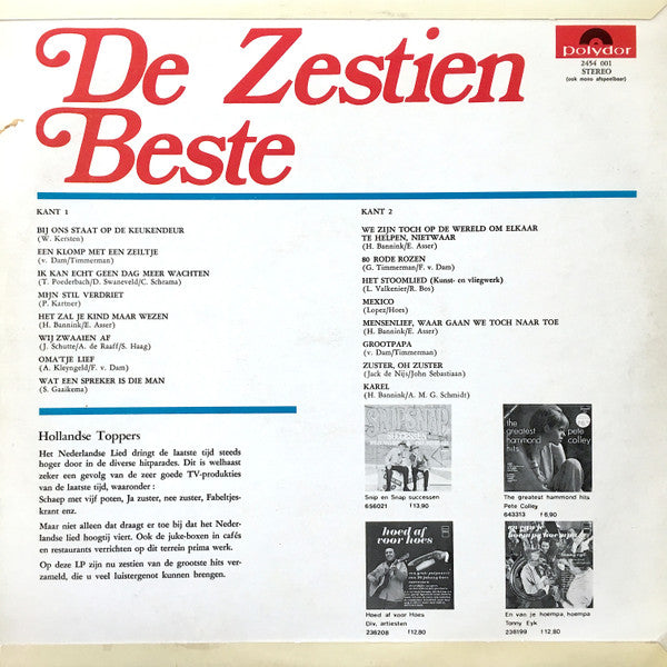 Various - De Zestien Beste (LP) Vinyl LP Vinyl Very Good (VG) <br> Hoes Good Plus (G+)