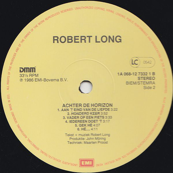 Robert Long - Achter De Horizon (LP) 51451 Vinyl LP Vinyl Very Good (VG) <br> Hoes Good Plus (G+)