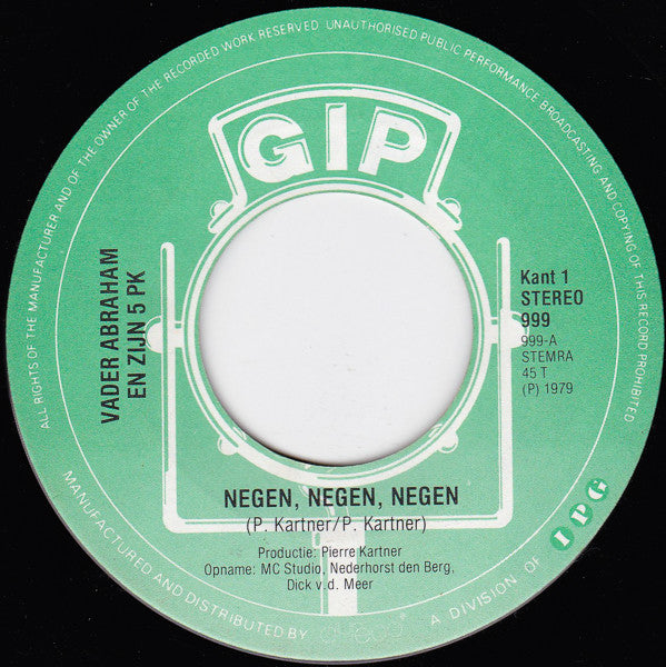 Vader Abraham En Zijn PK - Vinyl Singles Vinyl Very Good (VG) <br> Hoes Generic