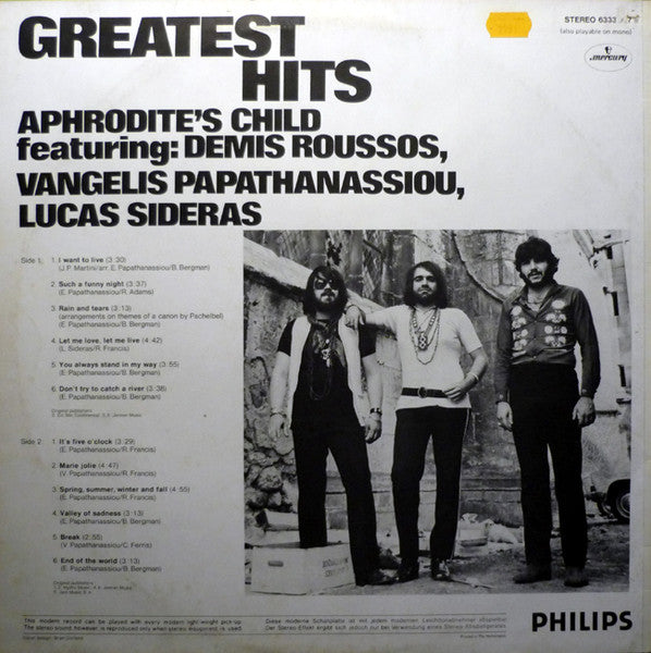 Aphrodite's Child - Greatest Hits (LP) Vinyl LP Vinyl Very Good (VG) <br> Hoes Good Plus (G+)