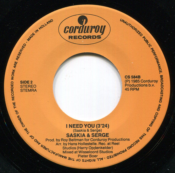 Saskia & Serge - Love Songs Vinyl Singles Vinyl Very Good (VG) <br> Hoes Good Plus (G+)