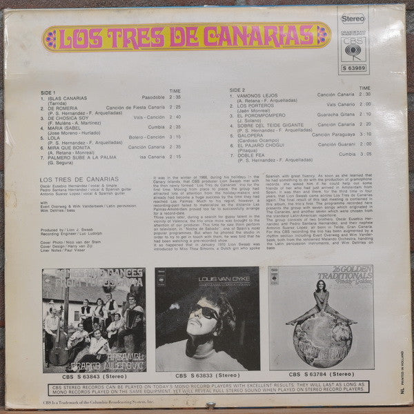 Los Tres De Canarias - Los Tres De Canarias (LP) Vinyl LP Vinyl Very Good (VG) <br> Hoes Good Plus (G+)