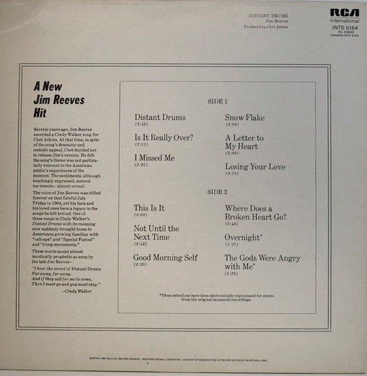Jim Reeves - Distant Drums (LP) Vinyl LP Vinyl Zeer Goed / Hoesje Goed "VINYLSINGLES.NL"