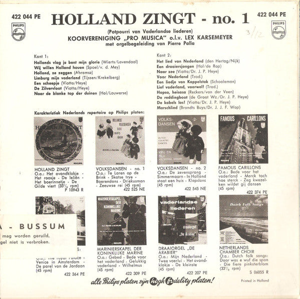 Pro Musica Bussum - Holland Zingt 40848 Vinyl Singles Vinyl Very Good (VG) <br> Hoes Good Plus (G+)