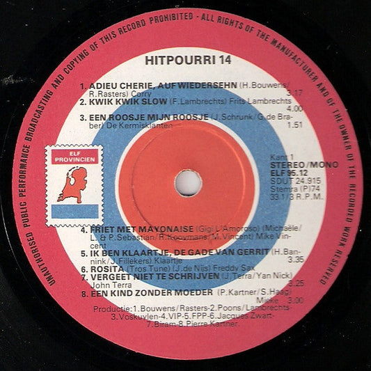 Various - Hitpourri 14 (LP) Vinyl LP Vinyl Zeer Goed / Hoesje Goed "VINYLSINGLES.NL"