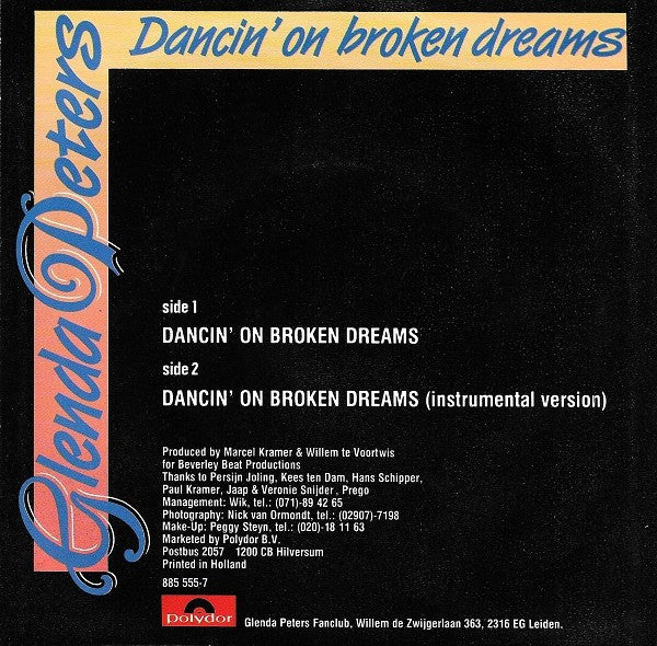 Glenda Peters - Dancin' On Broken Dreams Vinyl Singles Vinyl Very Good (VG) <br> Hoes Good Plus (G+)