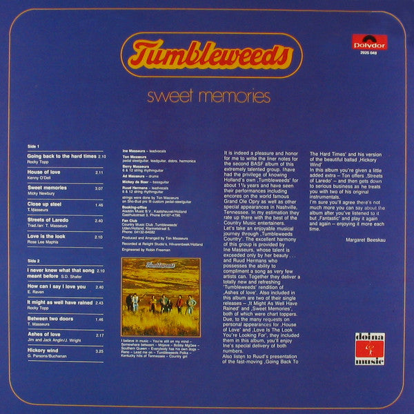 Tumbleweeds - Sweet Memories (LP) Vinyl LP Vinyl Very Good (VG) <br> Hoes Good Plus (G+)