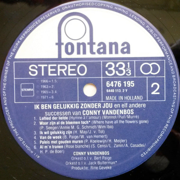 Conny Vandenbos - Ik Ben Gelukkig Zonder Jou (LP) Vinyl LP Vinyl Very Good (VG) <br> Hoes Good Plus (G+)