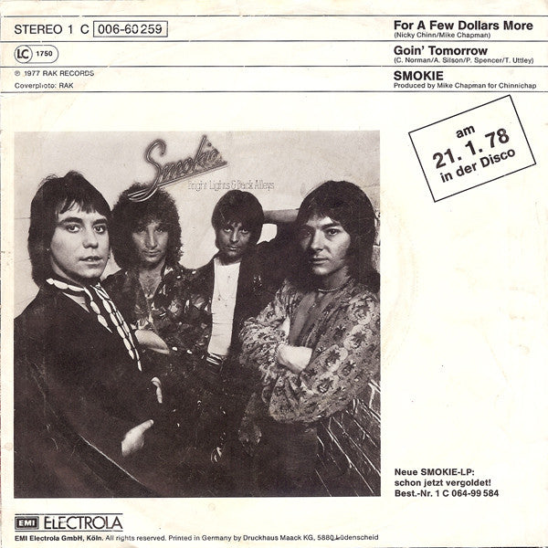 Smokie - For A Few Dollars More Vinyl Singles Vinyl Very Good (VG) <br> Hoes Good Plus (G+)
