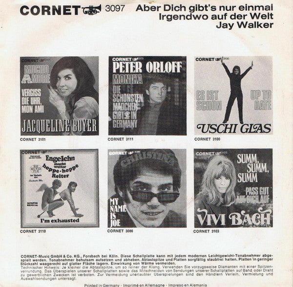 Jay Walker - Aber Dich Gibt's Nur Einmal Für Mich 34833 Vinyl Singles Vinyl Very Good (VG) <br> Hoes Good Plus (G+)