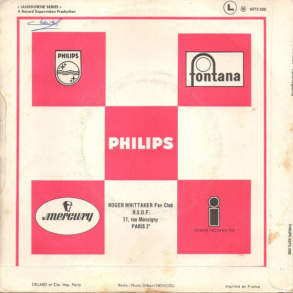 Roger Whittaker - Après La Guerre Vinyl Singles Vinyl Very Good (VG) <br> Hoes Good Plus (G+)