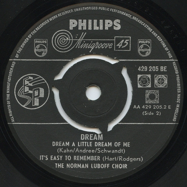 Norman Luboff Choir - Dream Vinyl Singles Vinyl Very Good (VG) <br> Hoes Good Plus (G+)