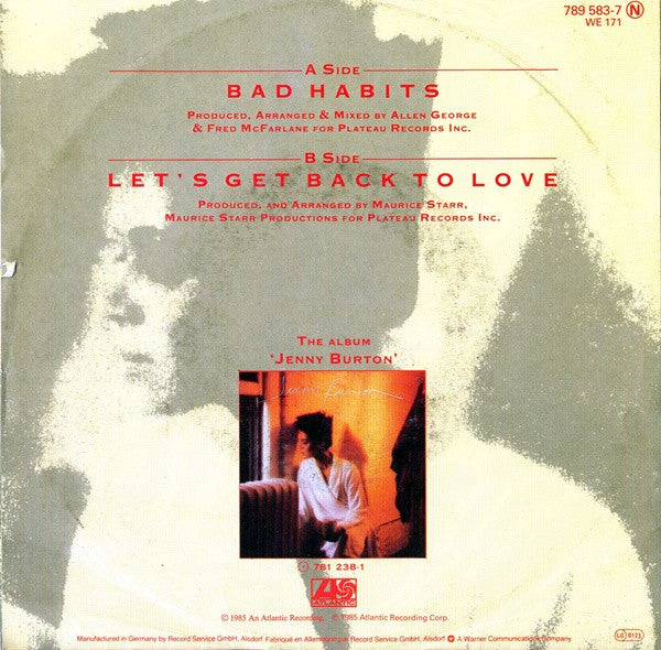 Jenny Burton - Bad Habits Vinyl Singles Vinyl Very Good (VG) <br> Hoes Good Plus (G+)