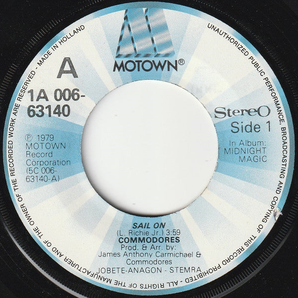 Commodores - Sail on 26679 Vinyl Singles Vinyl Very Good (VG) <br> Hoes Generic