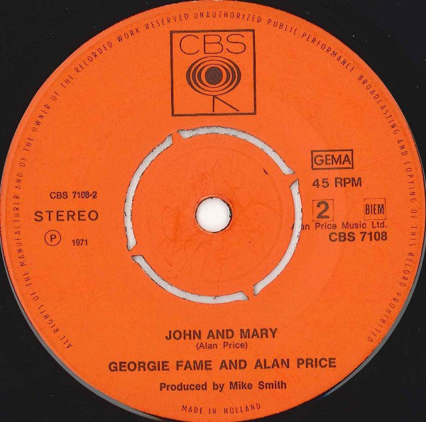 Georgie Fame & Alan Price - Rosetta Vinyl Singles Vinyl Very Good (VG) <br> Hoes Generic