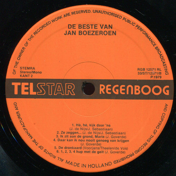 Jan Boezeroen - De Beste Van Jan Boezeroen (LP) Vinyl LP Vinyl Very Good (VG) <br> Hoes Good Plus (G+)