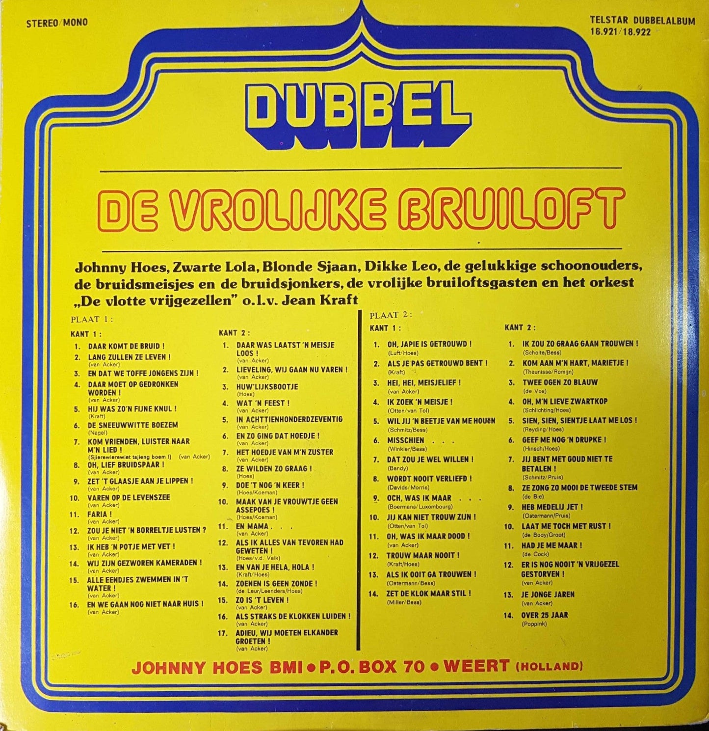 Various - De Vrolijke Bruiloft (LP) 51334 Vinyl LP Dubbel Vinyl Very Good (VG) <br> Hoes Good Plus (G+)