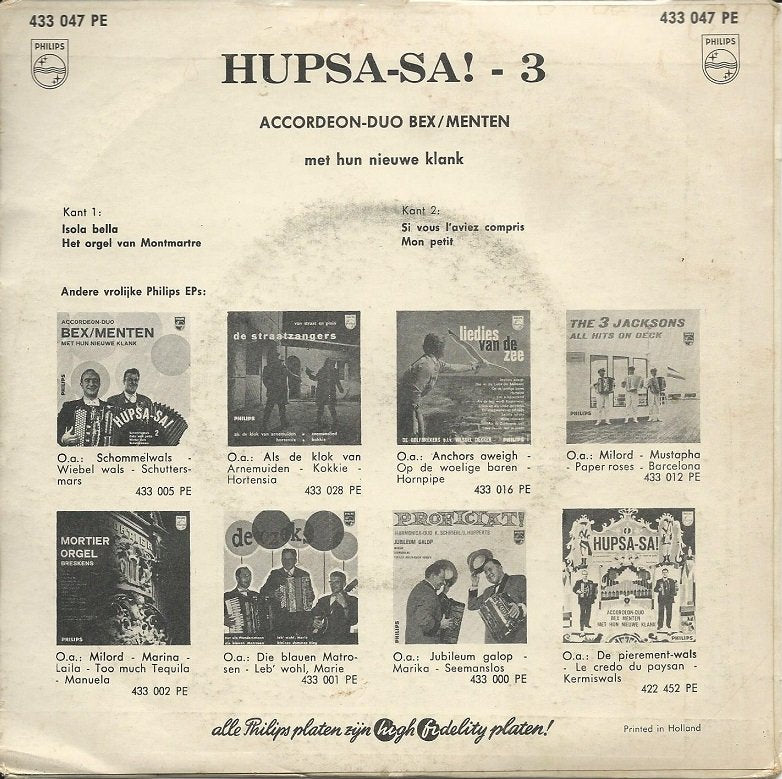 Akkordeon-Duo Bex-Menten - Hupsa-Sa 3 Vinyl Singles Vinyl Very Good (VG) <br> Hoes Good Plus (G+)