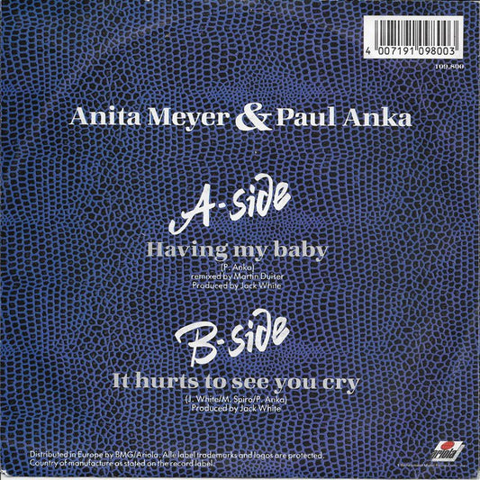 Anita Meyer - Having My Baby Vinyl Singles Vinyl Zeer Goed / Hoesje Goed "VINYLSINGLES.NL"