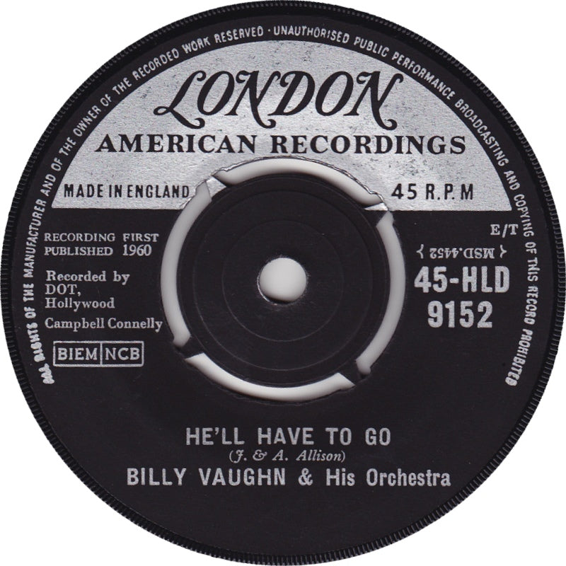 Billy Vaughn And His Orchestra - He'll Have To Go Vinyl Singles Vinyl Very Good (VG) <br> Hoes Generic