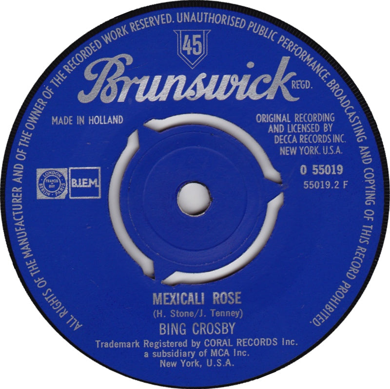 Bing Crosby - Moonlight Bay Vinyl Singles Vinyl Very Good (VG) <br> Hoes Generic