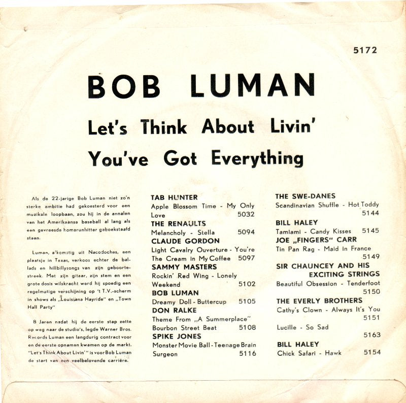 Bob Luman - Let's Think About Living Vinyl Singles Vinyl Goed / Hoes Redelijk