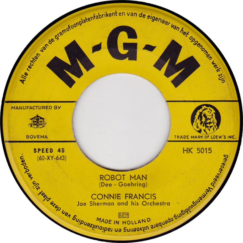 Connie Francis - Robot Man Vinyl Singles Vinyl Very Good (VG) <br> Hoes Generic