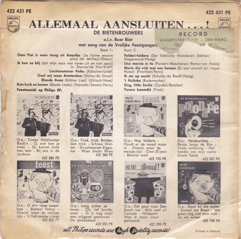 Bietenbouwers - Allemaal Aansluiten Vinyl Singles EP Vinyl Very Good (VG) <br> Hoes Good Plus (G+)