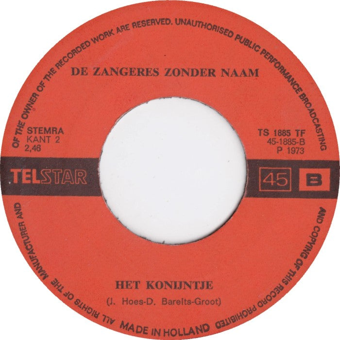 Zangeres Zonder Naam - De Bruid Vinyl Singles Vinyl (VG) <br> Hoes (G+)