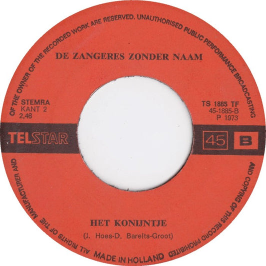 Zangeres Zonder Naam - De Bruid Vinyl Singles Vinyl Zeer Goed / Hoesje Goed "VINYLSINGLES.NL"