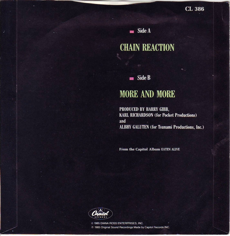 Diana Ross - Chain Reaction Vinyl Singles Vinyl Very Good (VG) <br> Hoes Good Plus (G+)