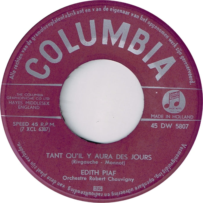 Edith Piaf - Marie La Française Vinyl Singles Vinyl Very Good (VG) <br> Hoes Good Plus (G+)