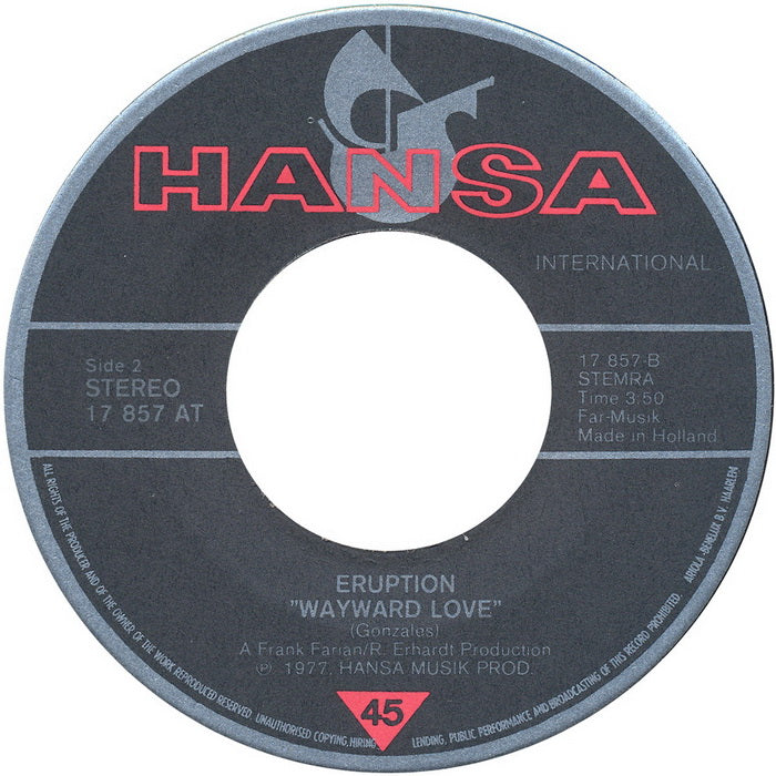 Eruption - Party Party 35357 Vinyl Singles Vinyl Very Good (VG) <br> Hoes Good Plus (G+)