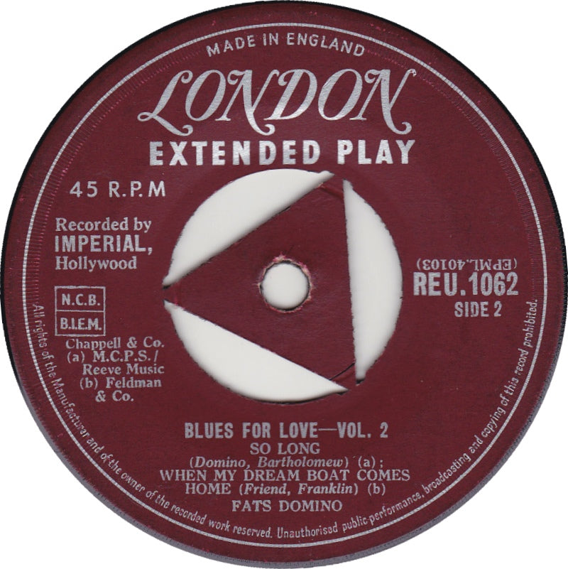 Fats Domino - Blues For Love -Vol. * Vinyl Singles Vinyl Very Good (VG) <br> Hoes Generic