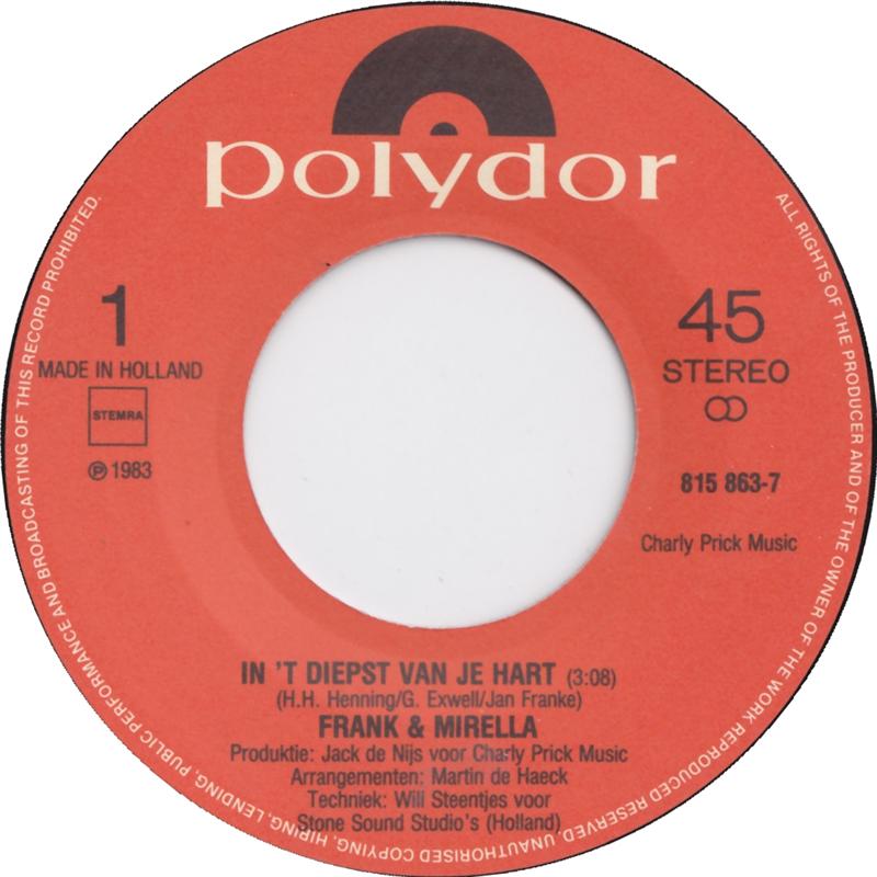 Frank & Mirella - In 't Diepst Van Je Hart Vinyl Singles