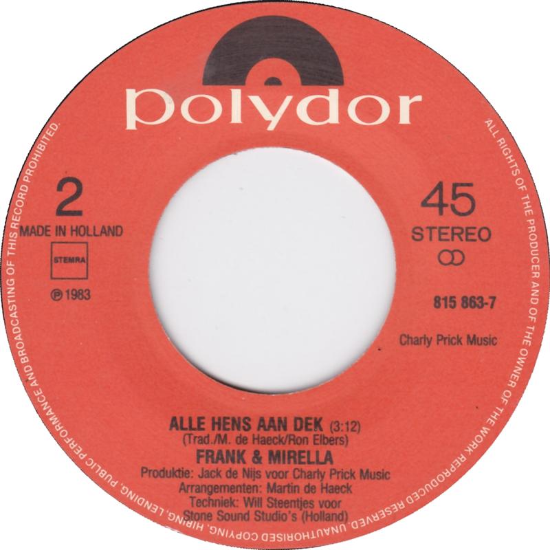 Frank & Mirella - In 't Diepst Van Je Hart Vinyl Singles Vinyl Very Good (VG) <br> Hoes Generic