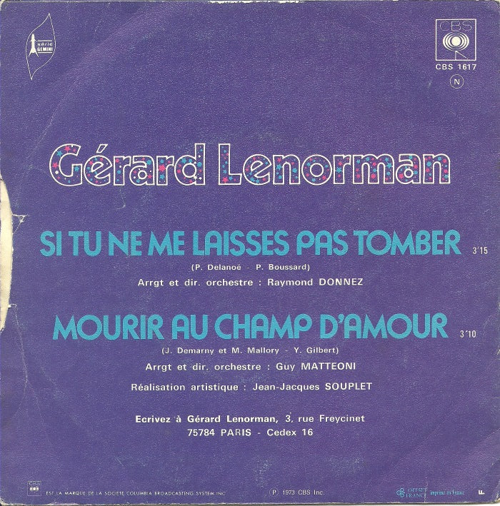 Gérard Lenorman - Si Tu Ne Me Laisses Pas Tomber Vinyl Singles Vinyl Zeer Goed / Hoesje Goed "VINYLSINGLES.NL"