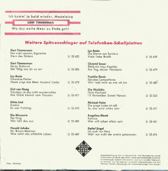 Gert Timmerman - Ich Komm' Ja Bald Wieder, Madeleine Vinyl Singles Vinyl Very Good (VG) <br> Hoes Good Plus (G+)